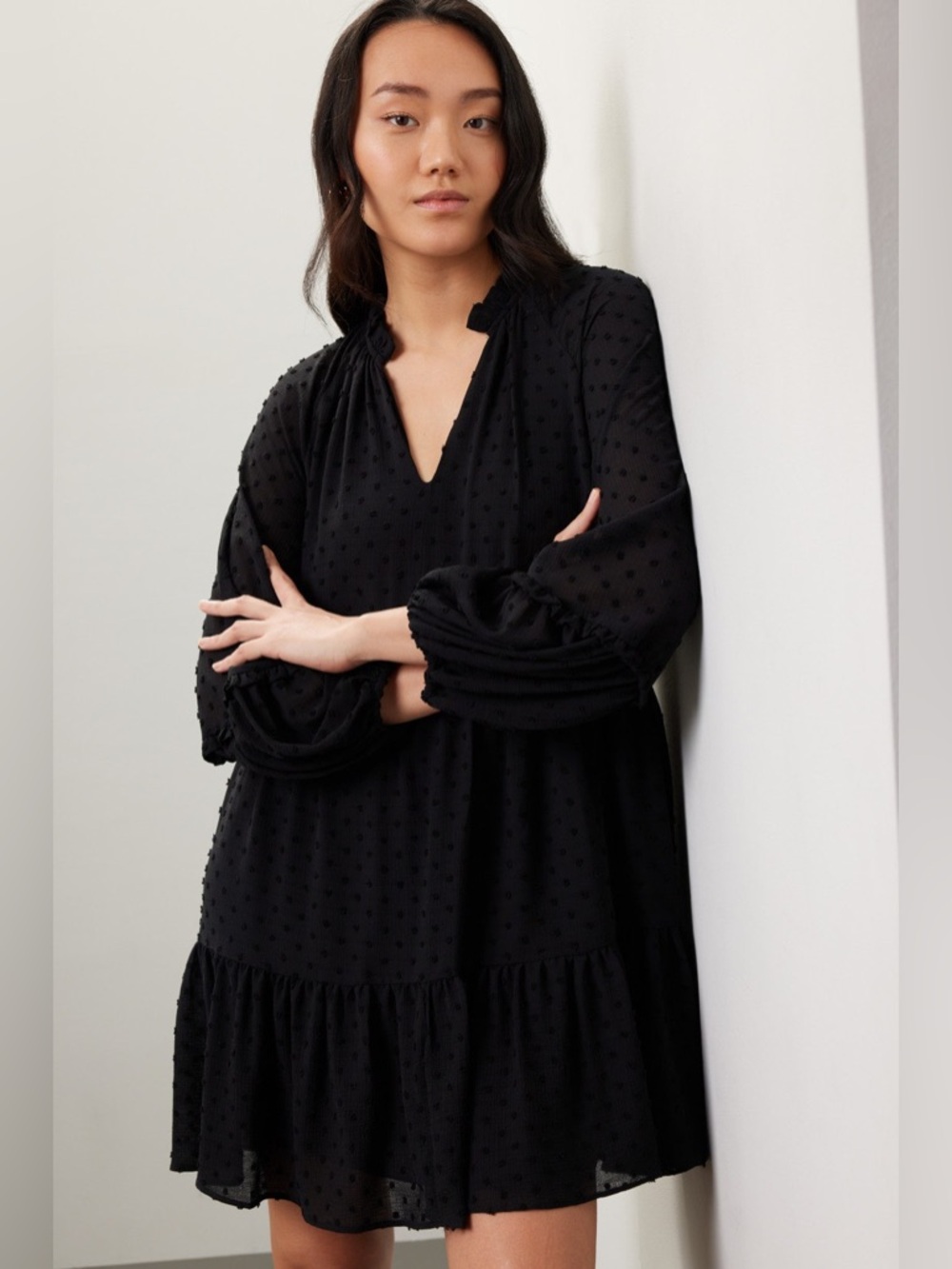 CeCe Black Babydoll Puff Sleeve Mini Dress XS